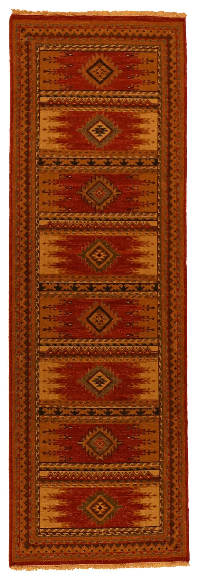 2.7 x 7.10 - Karajeh Fine/Wool Geometric Rectangle - Finest Hand-Knotted Quality Wool — 64442