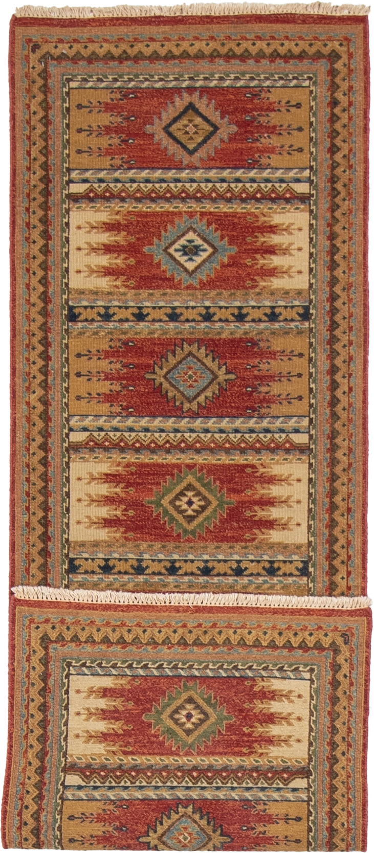 W 2.7 L 7.10 Karajeh Runner 100% Wool Hand-Woven Geometric Design - 64442