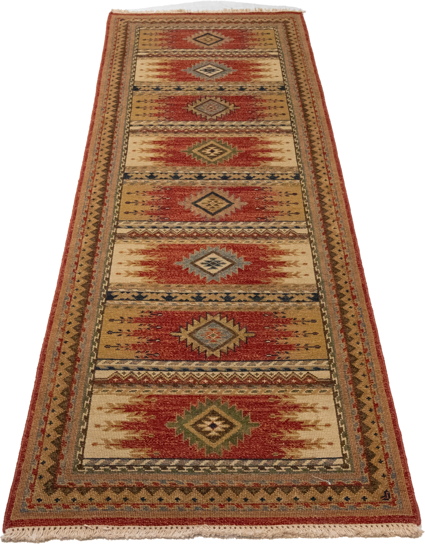 W 2.7 L 7.10 Karajeh Runner 100% Wool Hand-Woven Geometric Design - 64442