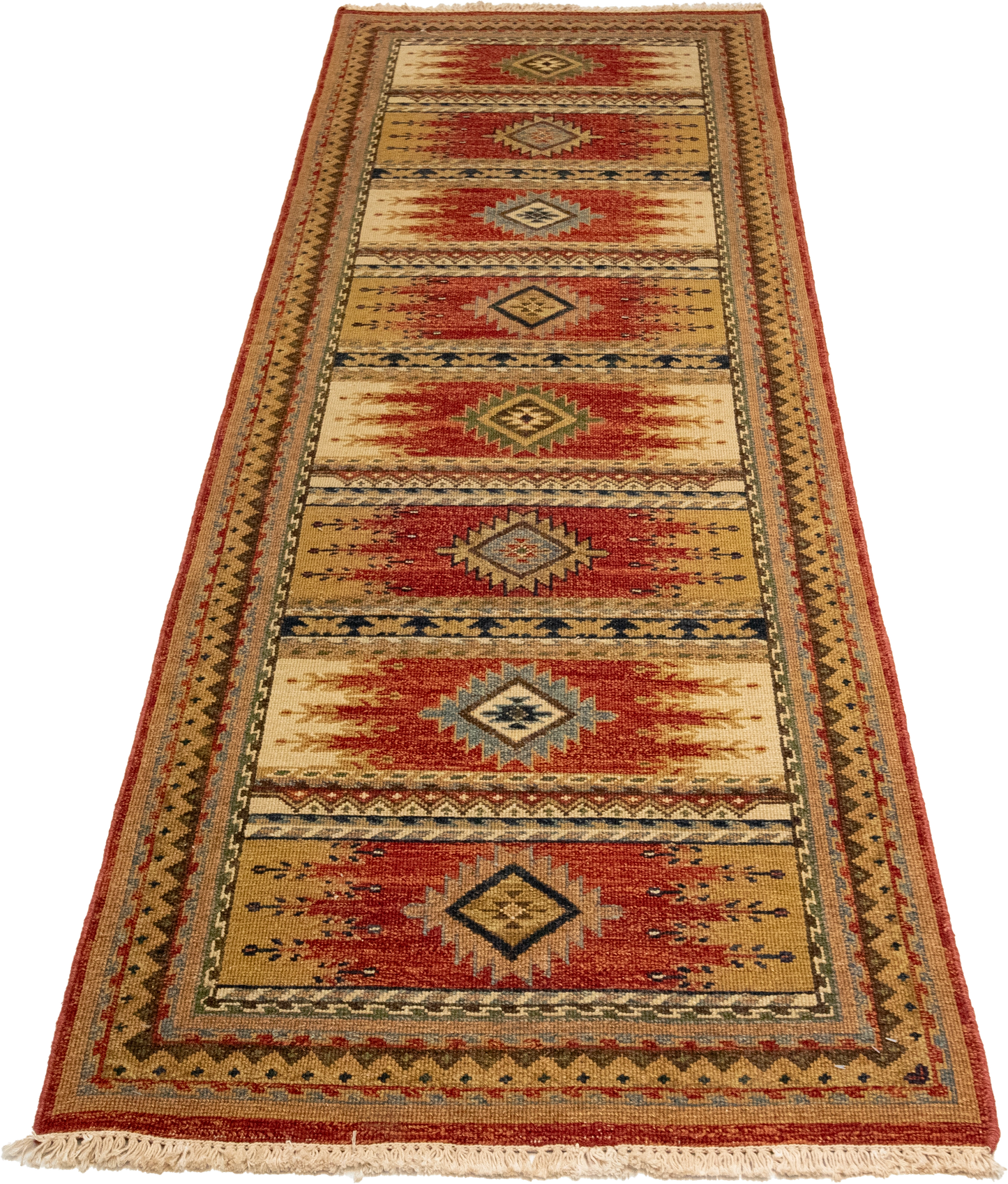 W 2.7 L 7.10 Karajeh Runner 100% Wool Hand-Woven Geometric Design - 64442