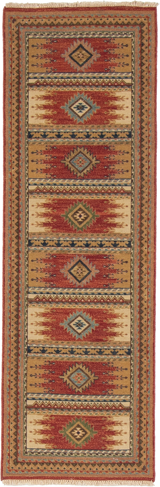 W 2.7 L 7.10 Karajeh Runner 100% Wool Hand-Woven Geometric Design - 64442