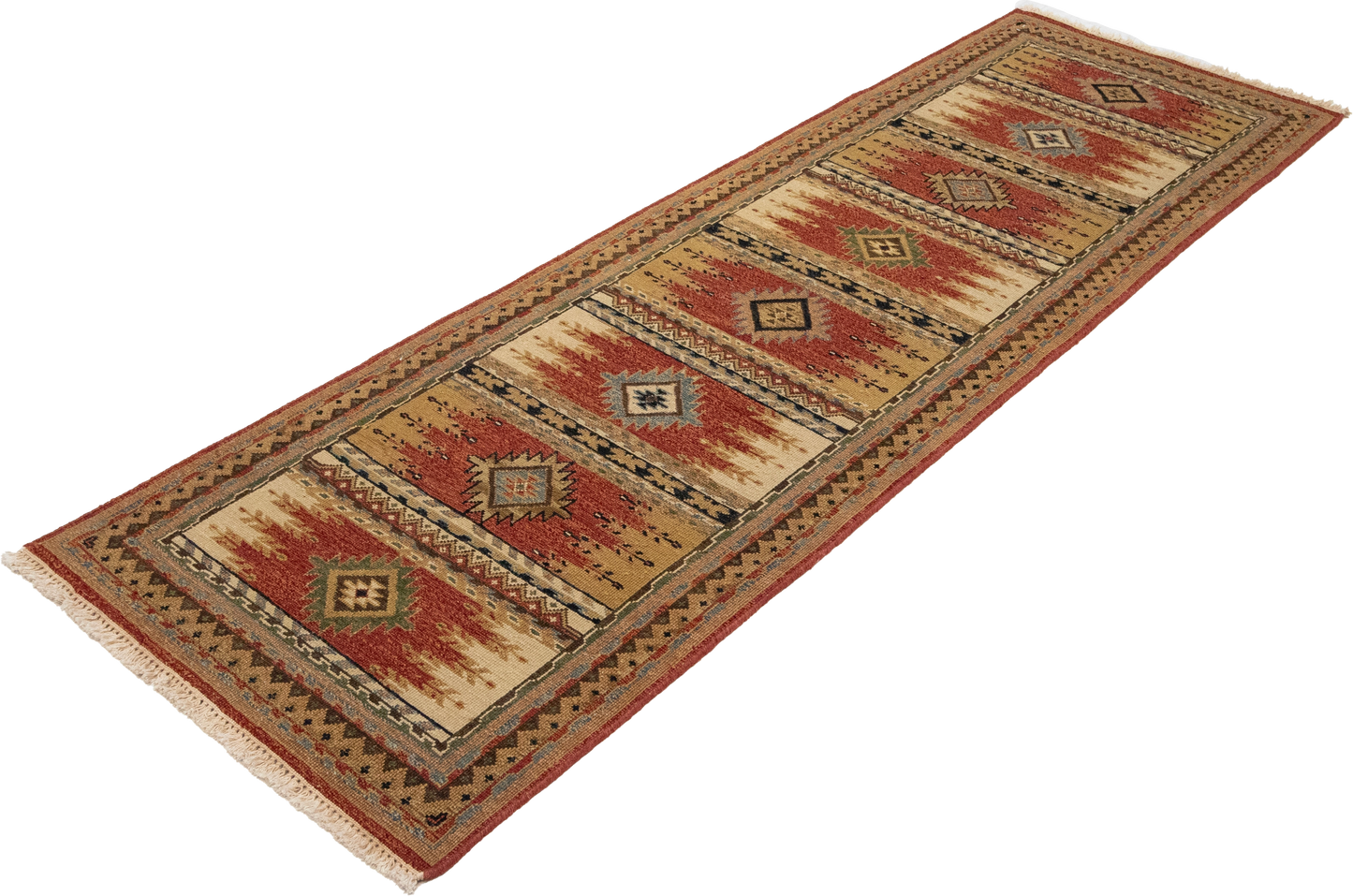 W 2.7 L 7.11 Karajeh Runner 100% Wool Hand-Woven Geometric Design - 64443