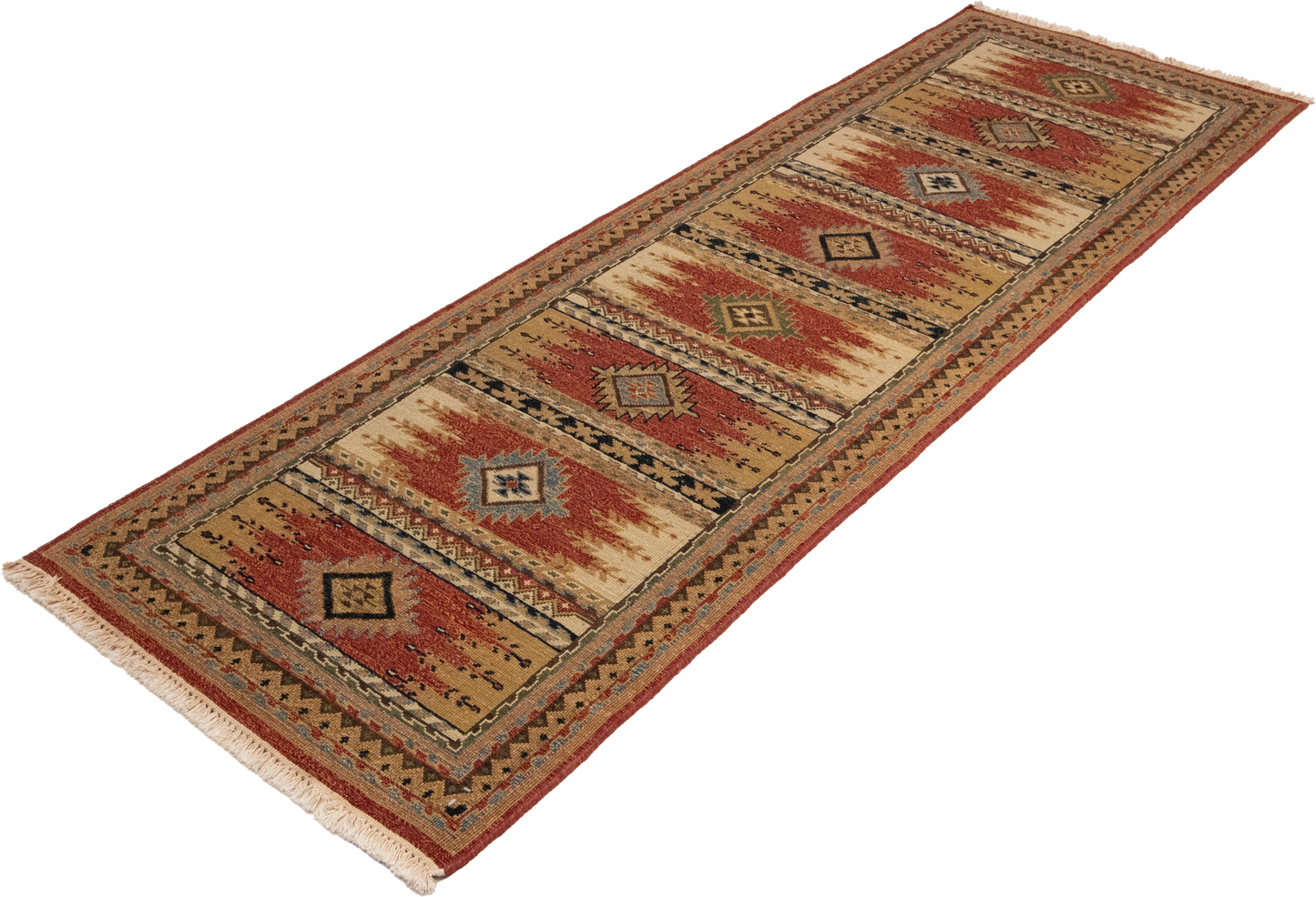 W 2.7 L 7.11 Karajeh Runner 100% Wool Hand-Woven Geometric Design - 64443