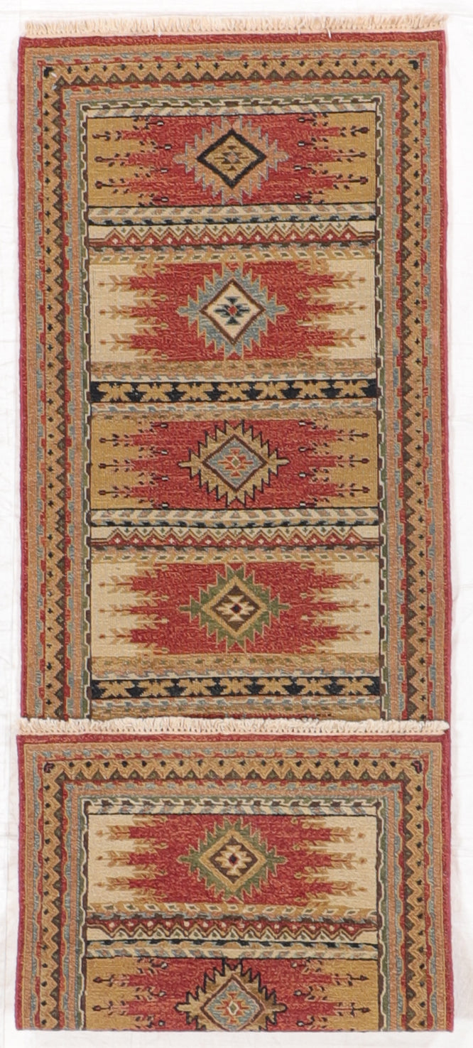 W 2.7 L 7.11 Karajeh Runner 100% Wool Hand-Woven Geometric Design - 64443