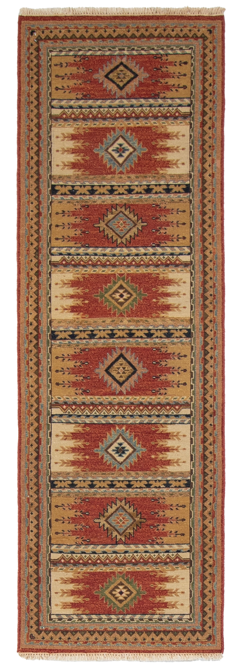 W 2.7 - L 7.11 Karajeh Runner 100% Wool Hand-Woven Geometric Design - 64443