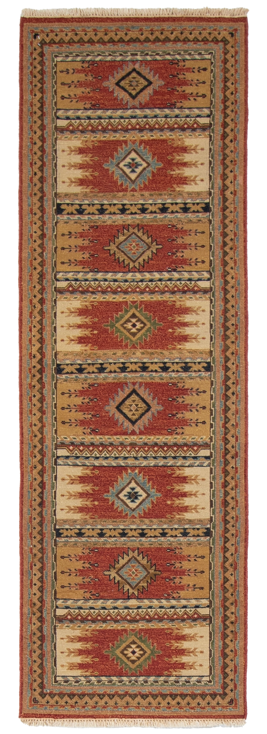 W 2.7 L 7.11 Karajeh Runner 100% Wool Hand-Woven Geometric Design - 64443