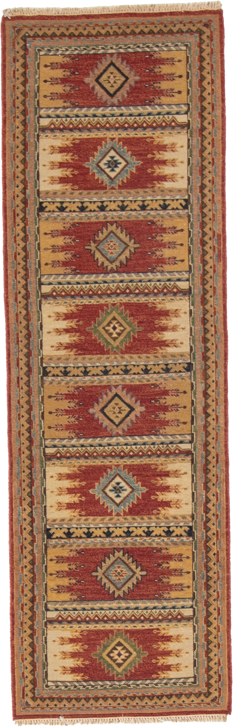 W 2.7 L 8.1 Karajeh Runner 100% Wool Hand-Woven Geometric Design - 64444