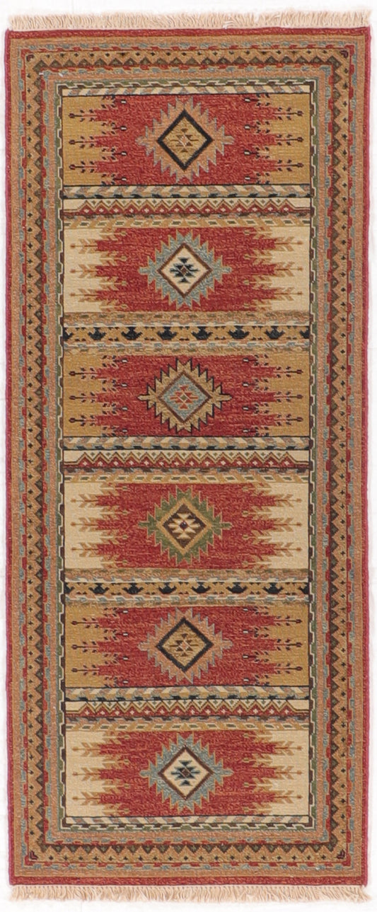 W 2.6 L 5.11 Sumak Karajeh Runner 100% Wool Handmade Geometric Design - 64449