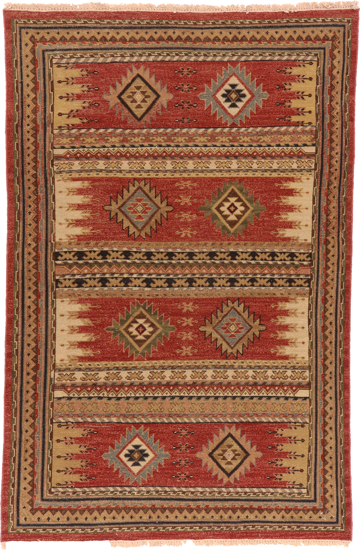 W 3.11 L 6 Karajeh 100% Wool Hand-Woven Geometric Design - 64454