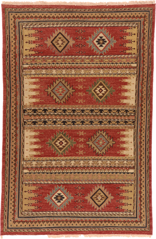 W 3.11 L 6 Karajeh 100% Wool Hand-Woven Geometric Design - 64454