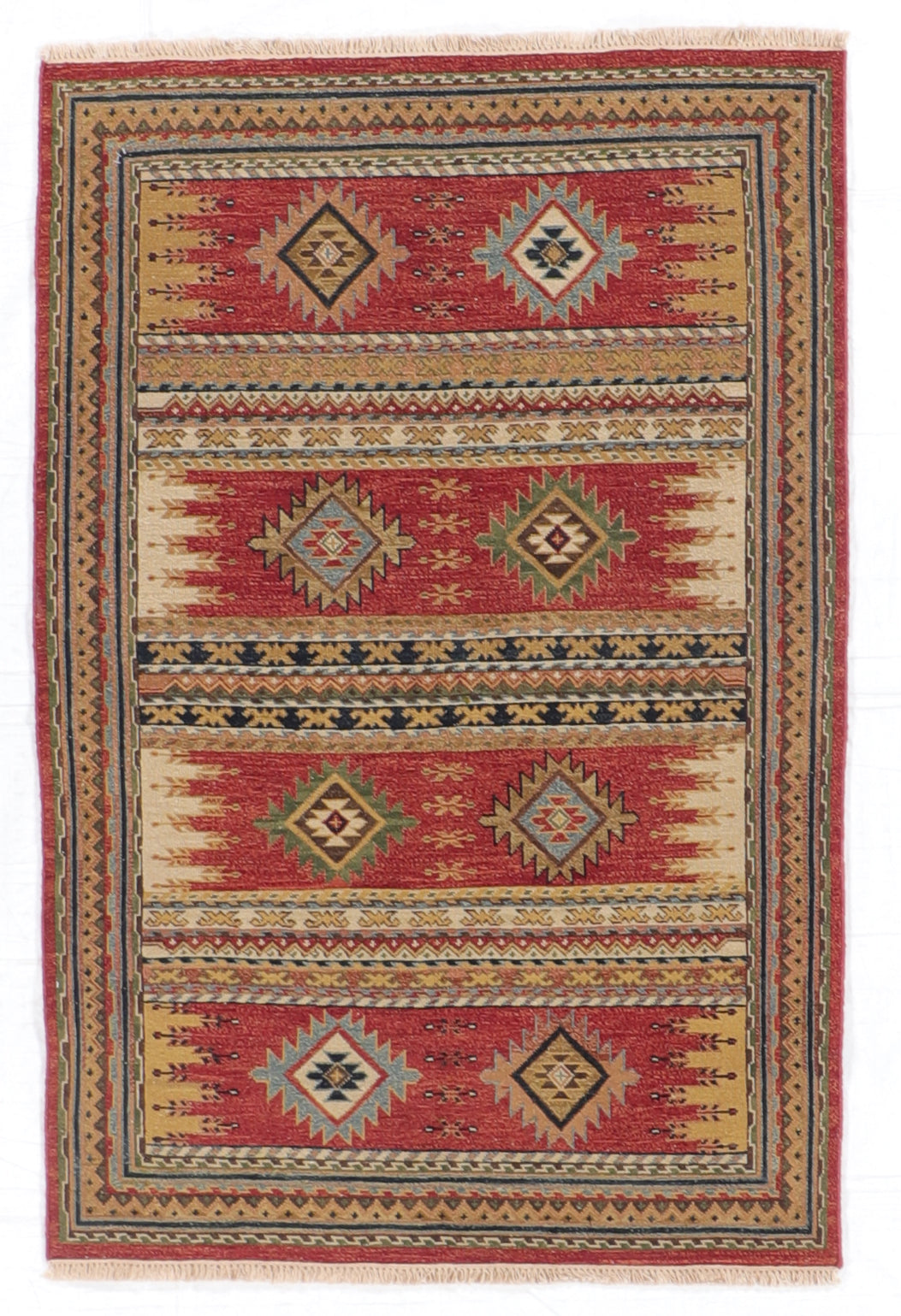 W 4 L 6 Karajeh Sumak 100% Wool Hand-Woven Geometric Design - 64455