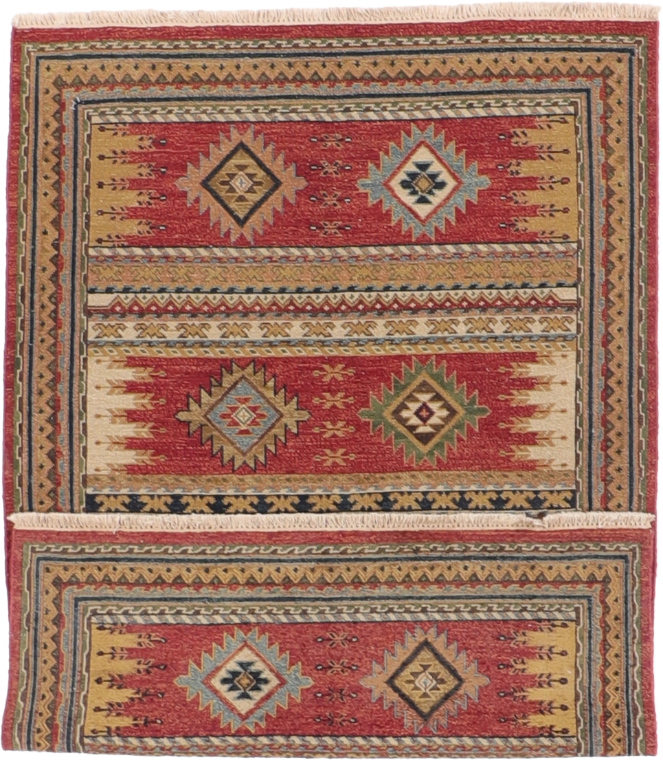 W 4 L 6 Karajeh Sumak 100% Wool Hand-Woven Geometric Design - 64455