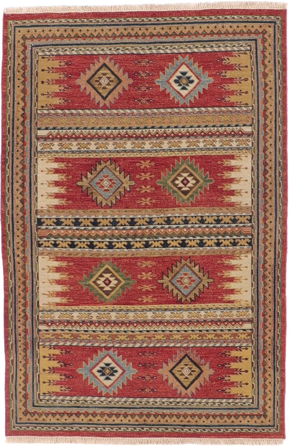 W 4 L 6 Karajeh Sumak 100% Wool Hand-Woven Geometric Design - 64455