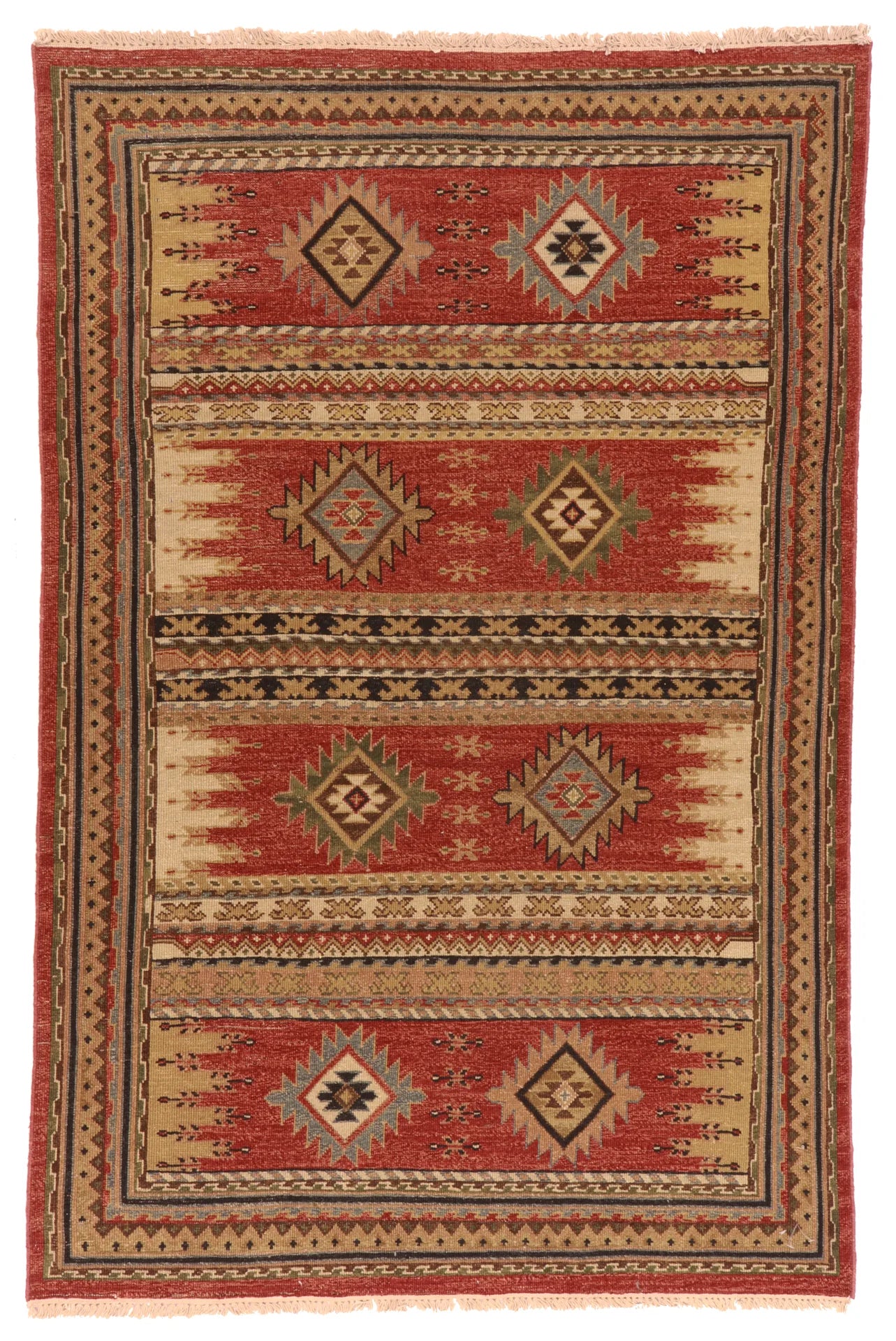 3.1 x 4.10 - Karabagh Wool Geometric Rectangle - Finest Hand-Knotted Quality Wool — 64457