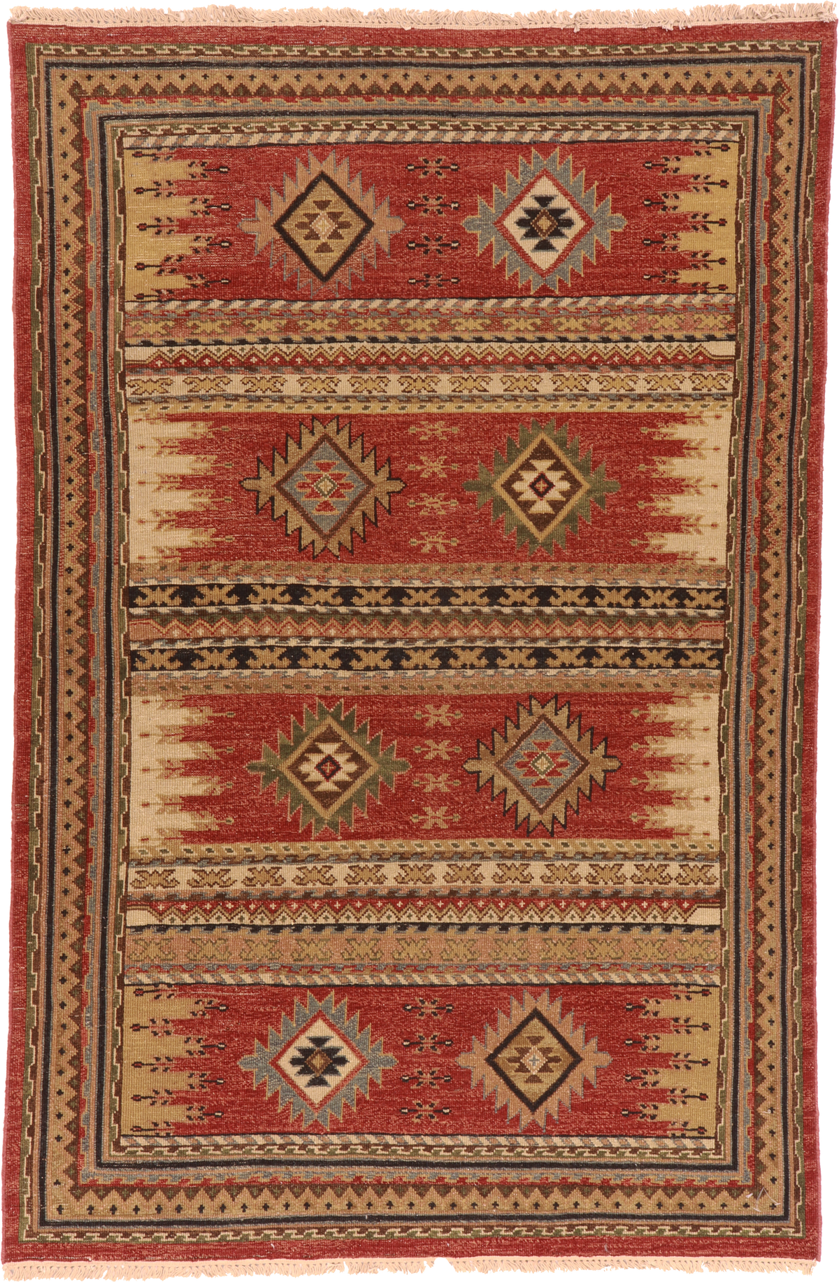 W 3.1 L 4.10 Karajeh 100% Wool Hand-Woven Geometric Design - 64457