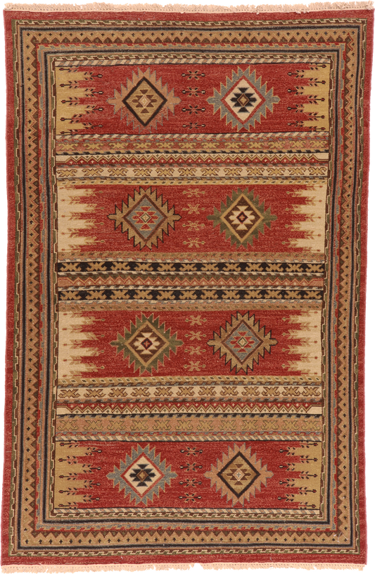 W 3.1 L 4.10 Karajeh 100% Wool Hand-Woven Geometric Design - 64457