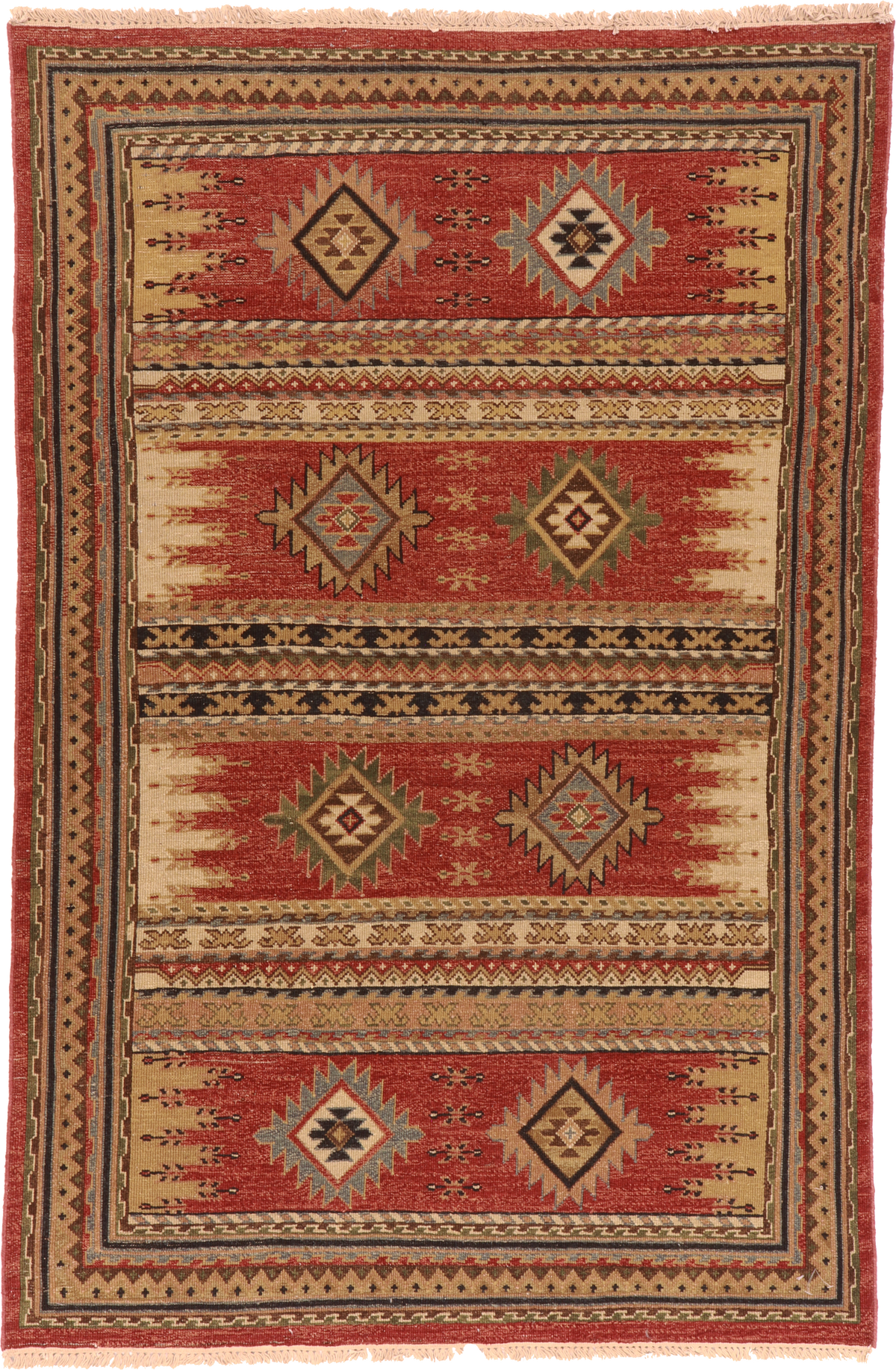 W 3.1 L 4.9 Karajeh Sumak 100% Wool Hand-Woven Geometric Design - 64458