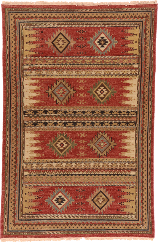 W 3.1 L 4.9 Karajeh Sumak 100% Wool Hand-Woven Geometric Design - 64458