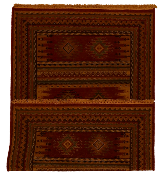 W 2.11 L 4.11 Karajeh Sumak 100% Wool Hand-Woven Geometric Design - 64460