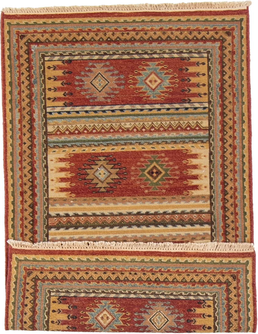 W 2.11 L 4.11 Karajeh Sumak 100% Wool Hand-Woven Geometric Design - 64460