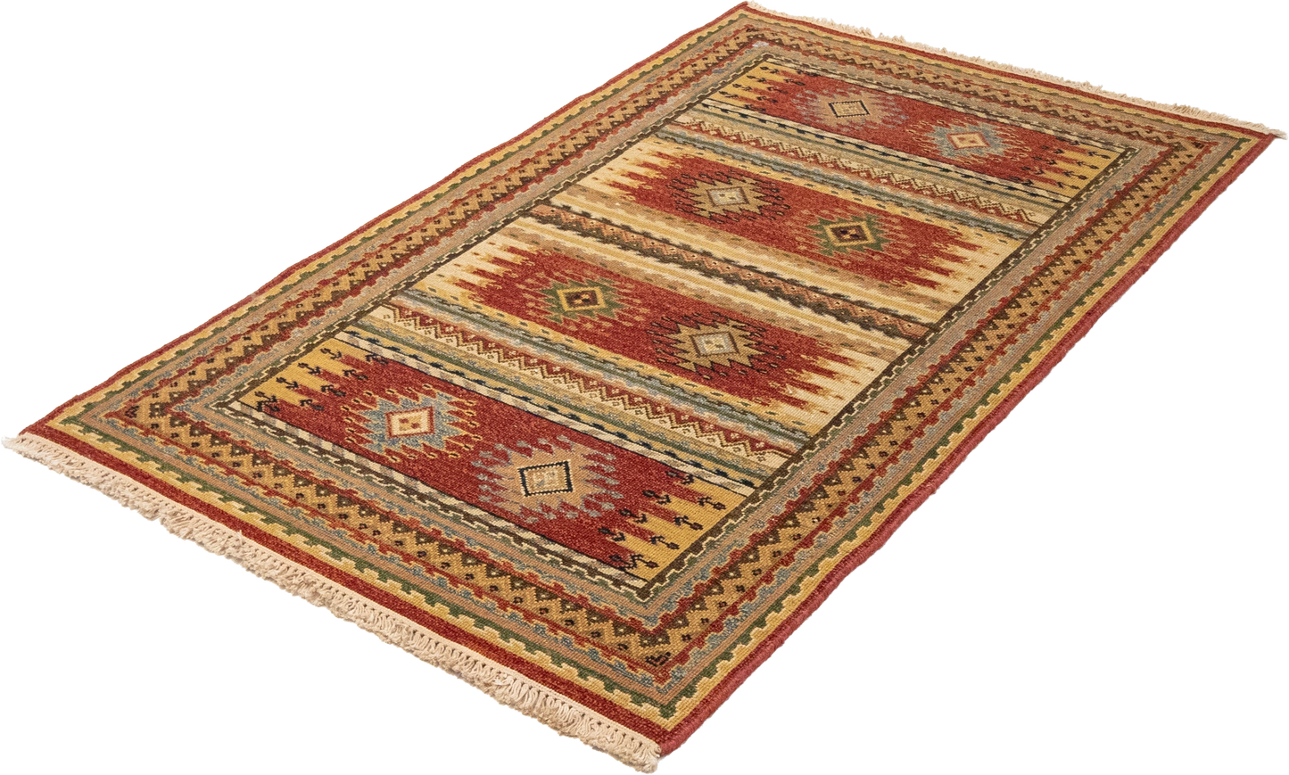 W 2.11 L 4.11 Karajeh Sumak 100% Wool Hand-Woven Geometric Design - 64460