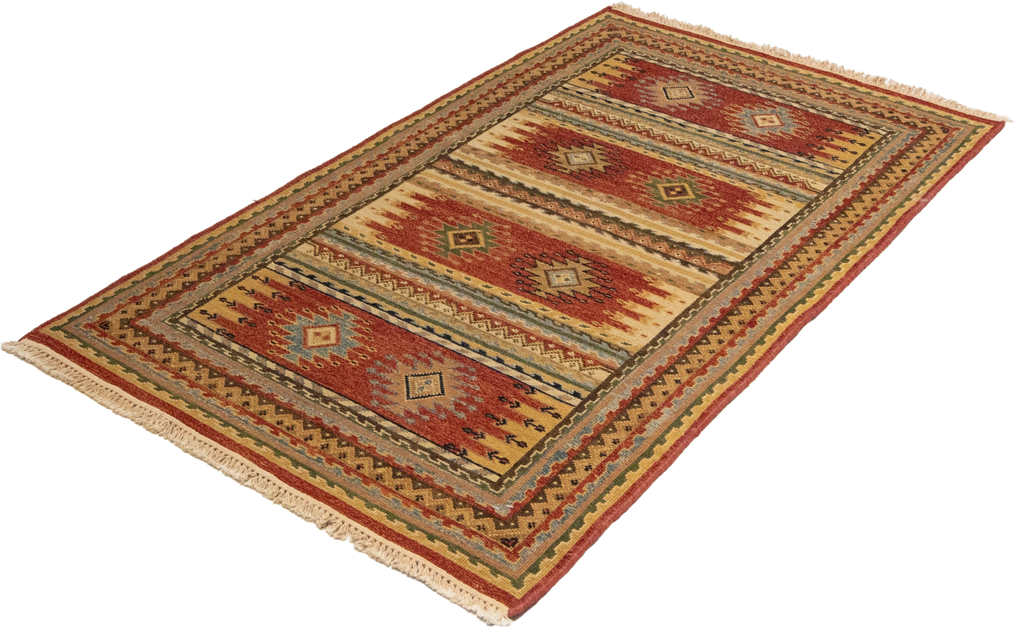 W 2.11 L 4.11 Karajeh Sumak 100% Wool Hand-Woven Geometric Design - 64460