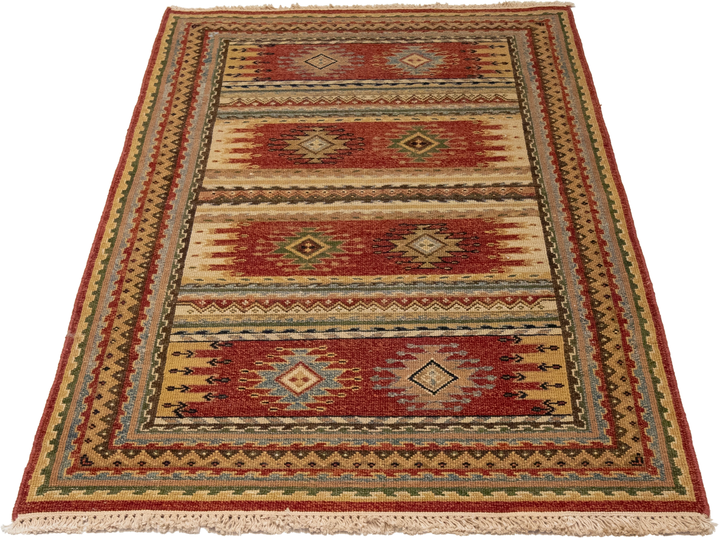 W 2.11 L 4.11 Karajeh Sumak 100% Wool Hand-Woven Geometric Design - 64460