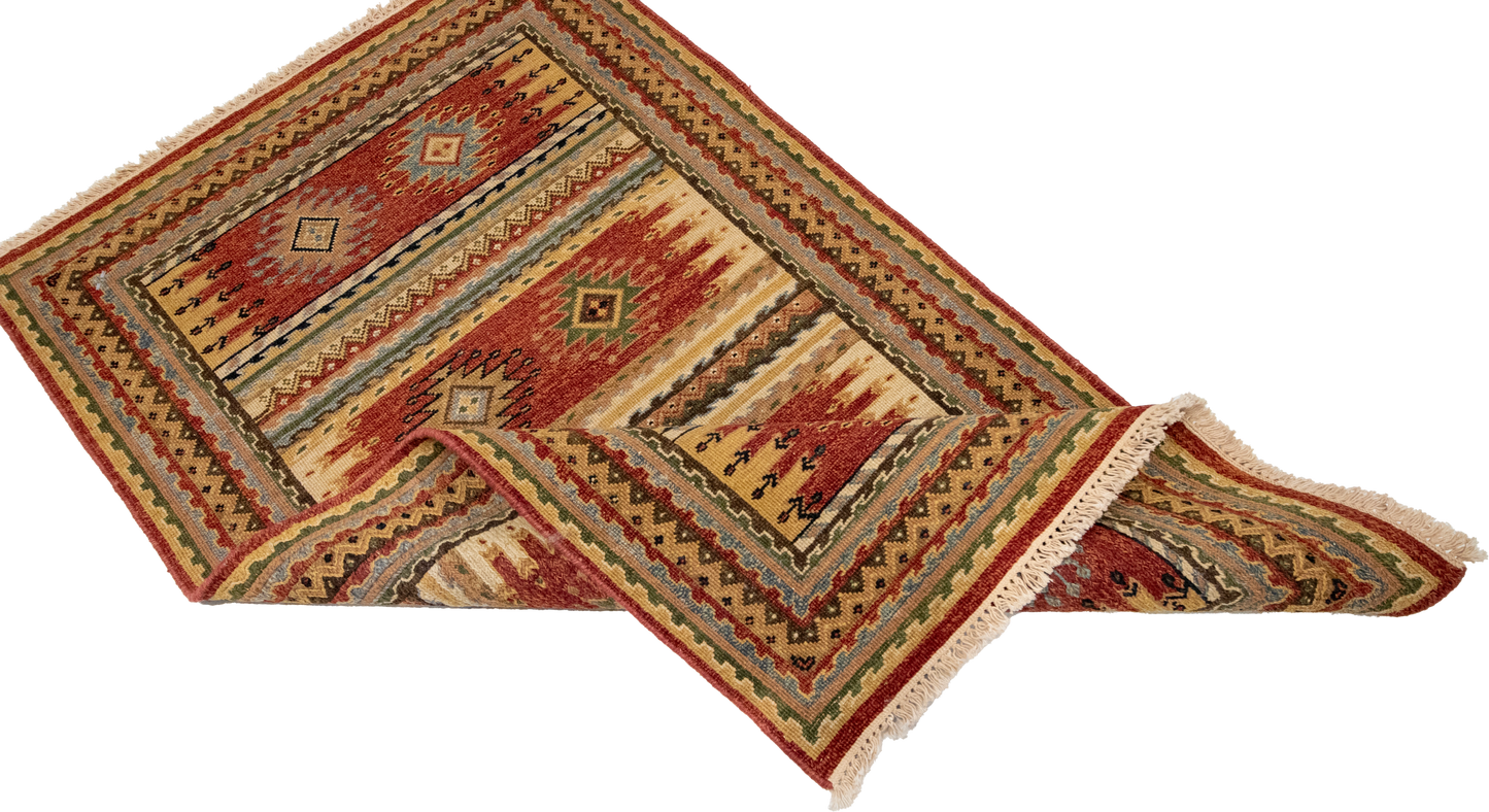 W 2.11 L 4.11 Karajeh Sumak 100% Wool Hand-Woven Geometric Design - 64460