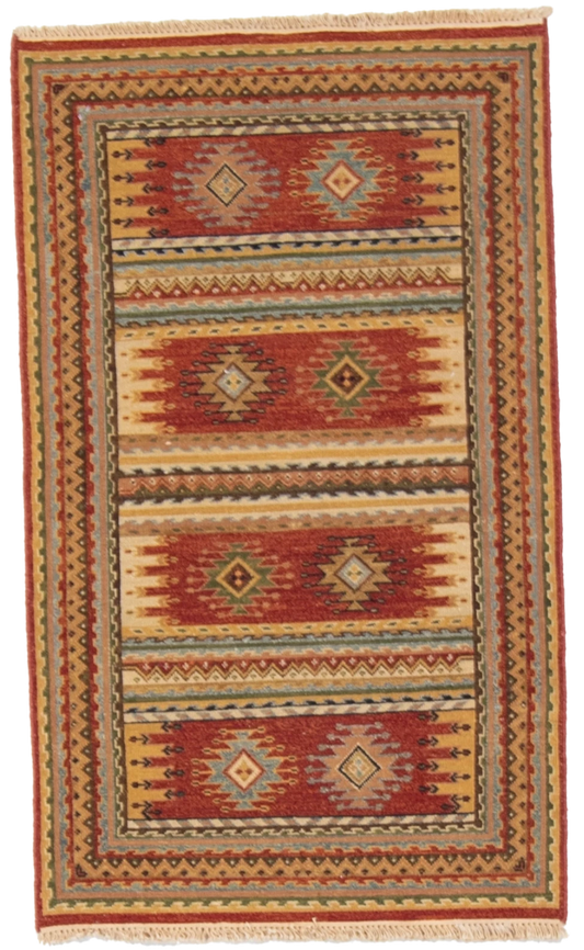 W 2.11 L 4.11 Karajeh Sumak 100% Wool Hand-Woven Geometric Design - 64460