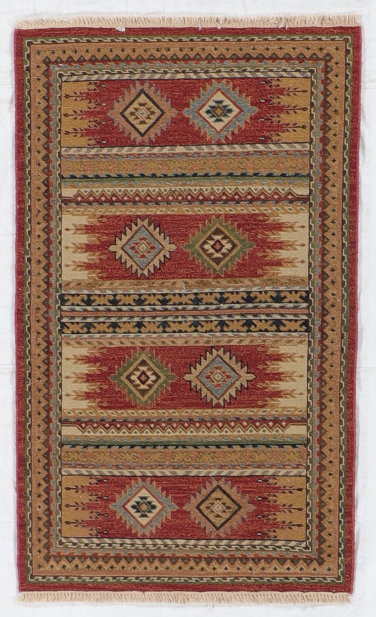 W 2.11 L 4.10 Karajeh Sumak 100% Wool Hand-Woven Geometric Design - 64461