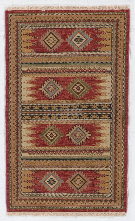 W 2.11 L 4.10 Karajeh Sumak 100% Wool Hand-Woven Geometric Design - 64461