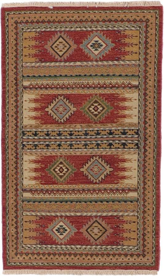 W 2.11 L 4.10 Karajeh Sumak 100% Wool Hand-Woven Geometric Design - 64461