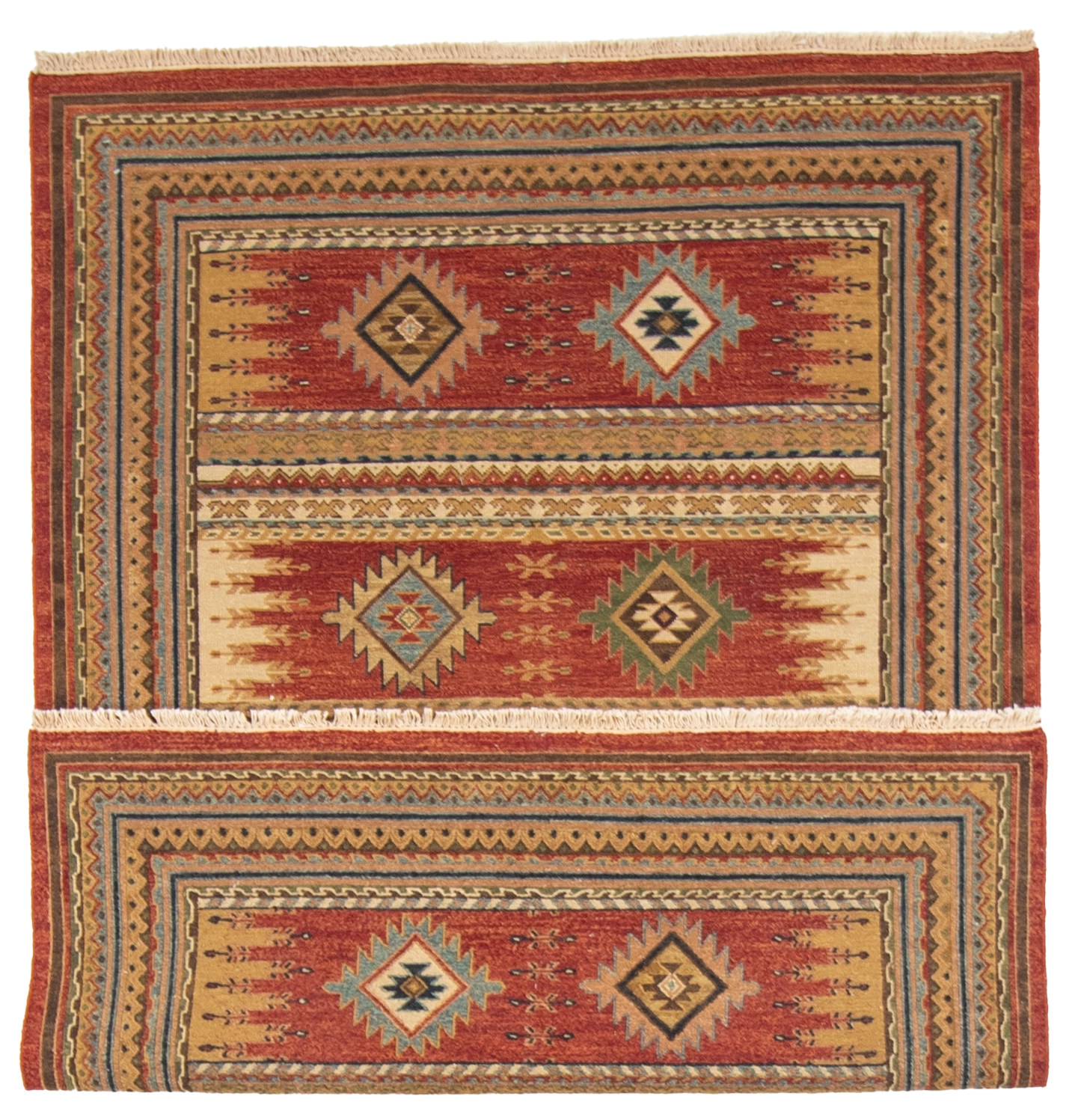 W 4.10 L 6.10 Karajeh Sumak 100% Wool Hand-Woven Geometric Design - 64462