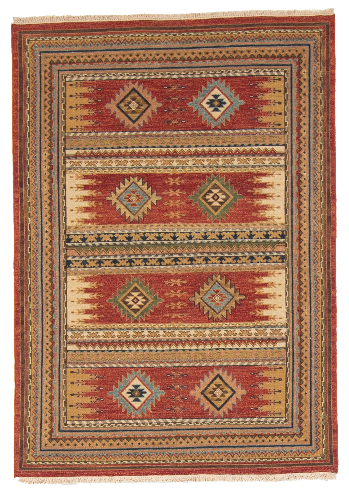 W 4.10 L 6.10 Karajeh Sumak 100% Wool Hand-Woven Geometric Design - 64462