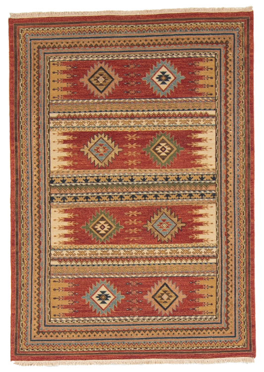 W 4.10 L 6.10 Karajeh Sumak 100% Wool Hand-Woven Geometric Design - 64462