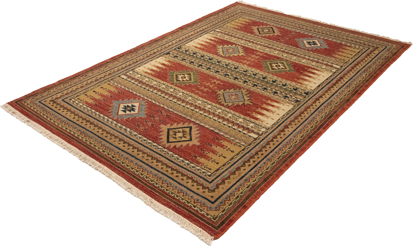 W 4.10 L 6.10 Karajeh Sumak 100% Wool Hand-Woven Geometric Design - 64462