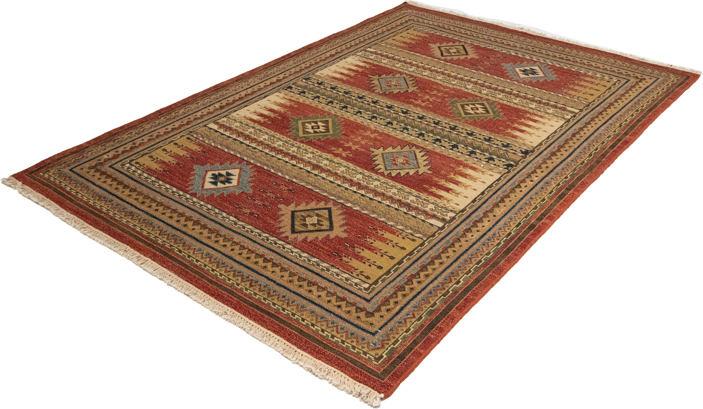 W 4.10 L 6.10 Karajeh Sumak 100% Wool Hand-Woven Geometric Design - 64462
