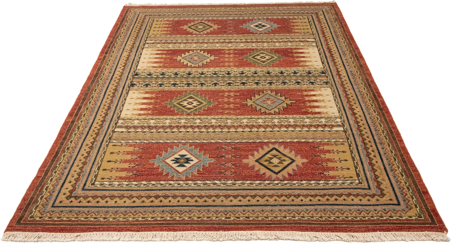 W 4.10 L 6.10 Karajeh Sumak 100% Wool Hand-Woven Geometric Design - 64462