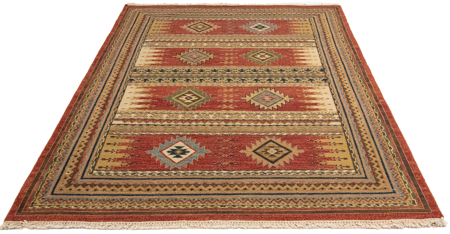 W 4.10 L 6.10 Karajeh Sumak 100% Wool Hand-Woven Geometric Design - 64462
