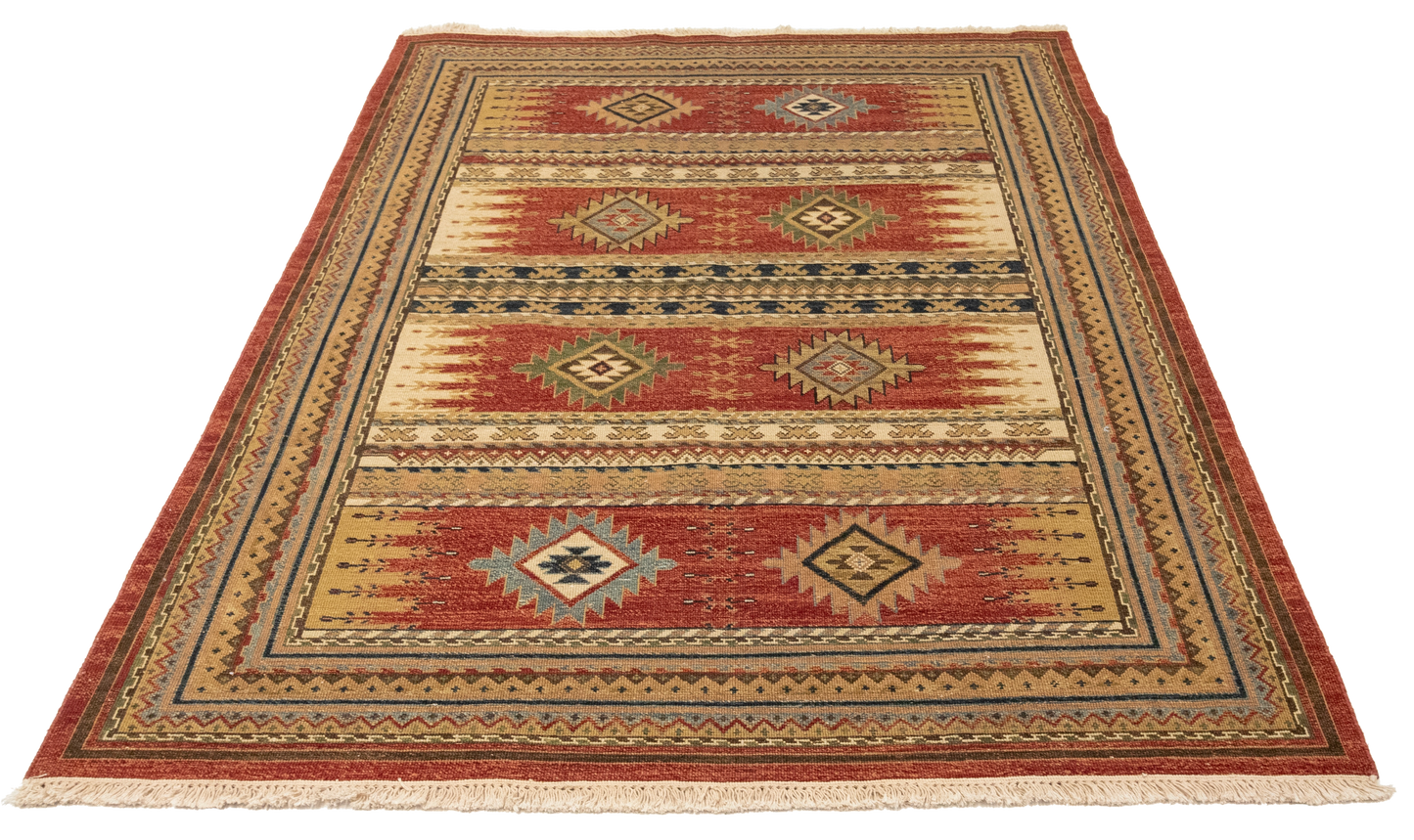 W 4.11 L 6.10 Karajeh Sumak 100% Wool Hand-Woven Geometric Design - 64465