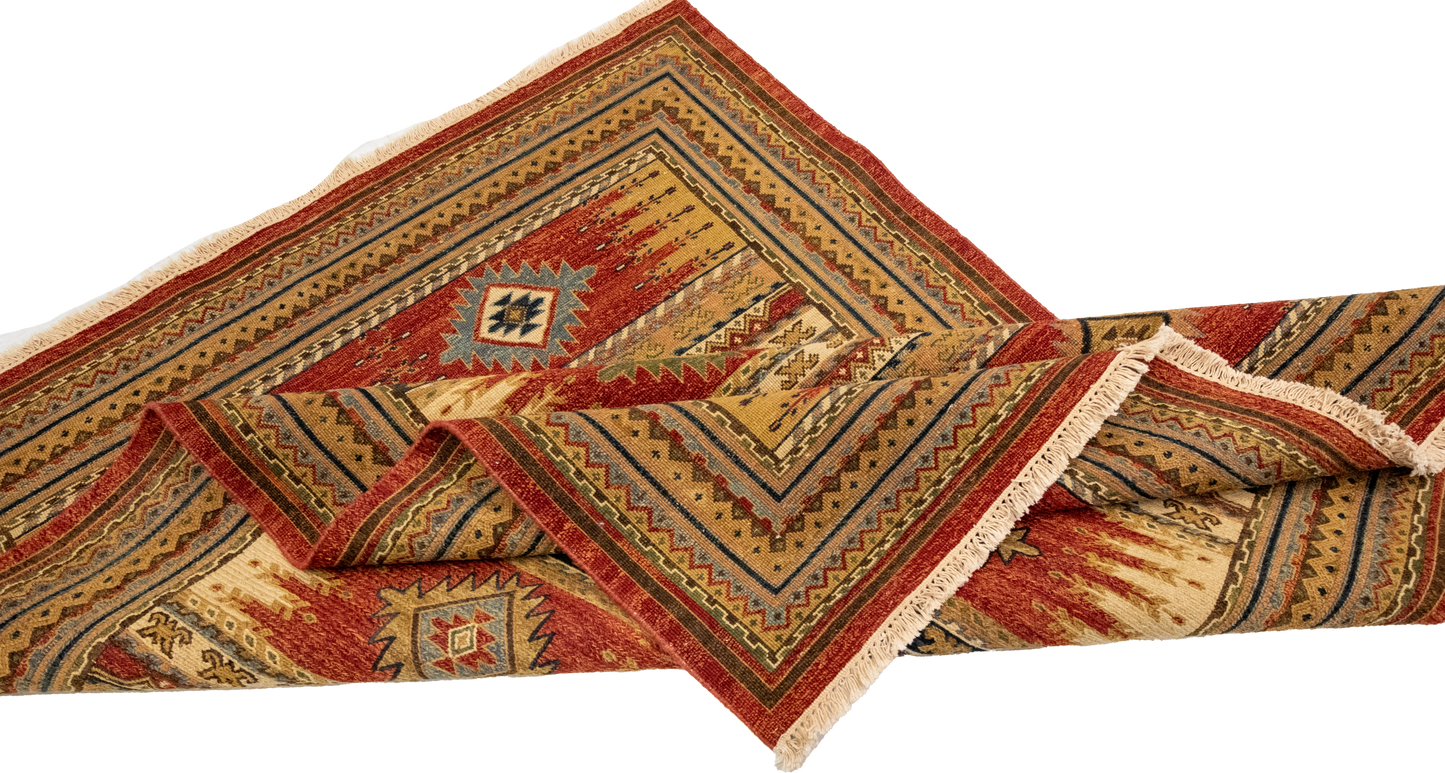 W 4.11 L 6.10 Karajeh Sumak 100% Wool Hand-Woven Geometric Design - 64465