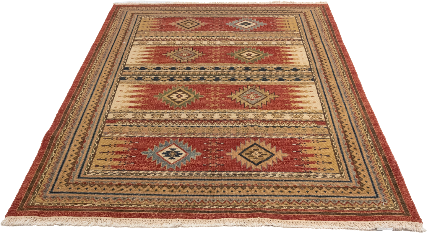 W 4.11 L 6.10 Karajeh Sumak 100% Wool Hand-Woven Geometric Design - 64465