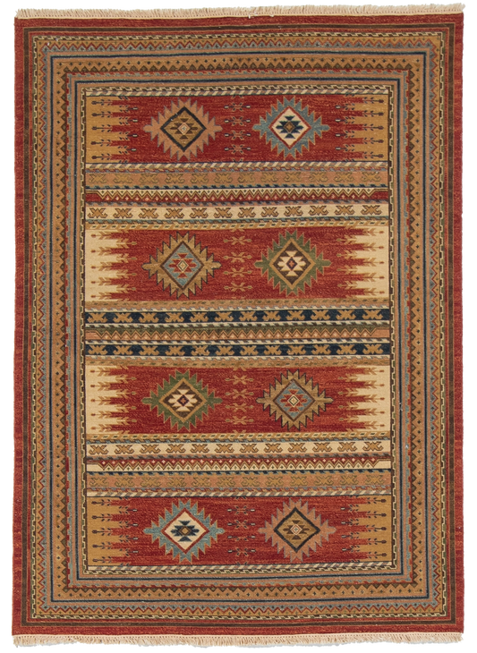 W 4.11 L 6.10 Karajeh Sumak 100% Wool Hand-Woven Geometric Design - 64465