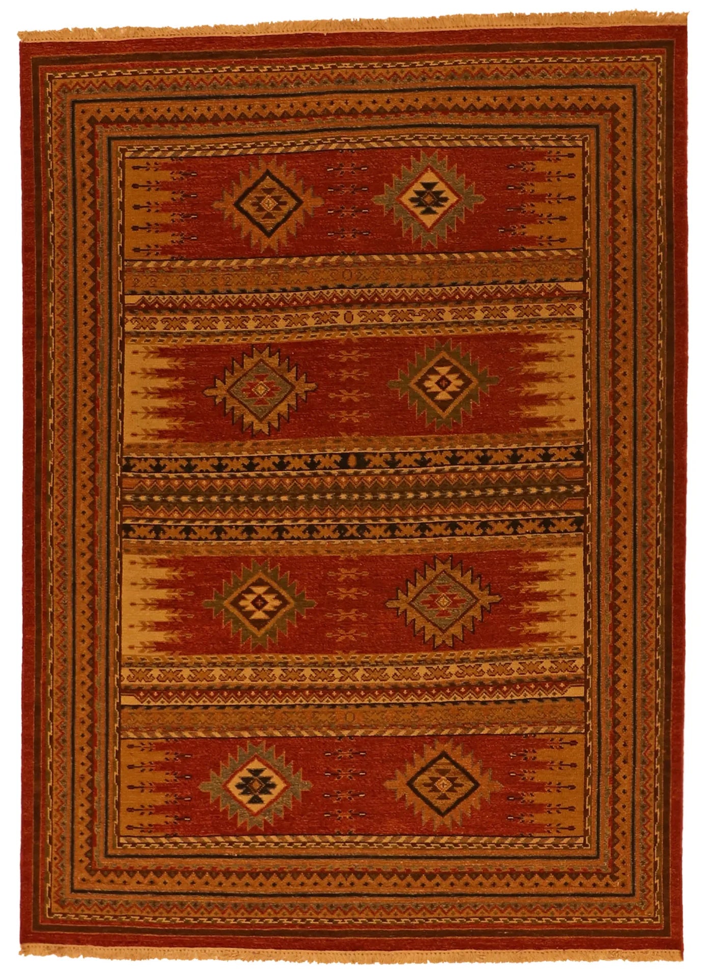 W 5 - L 7 - Karajeh Fine/Wool Geometric Rectangle - Hand Woven Rug - 64467