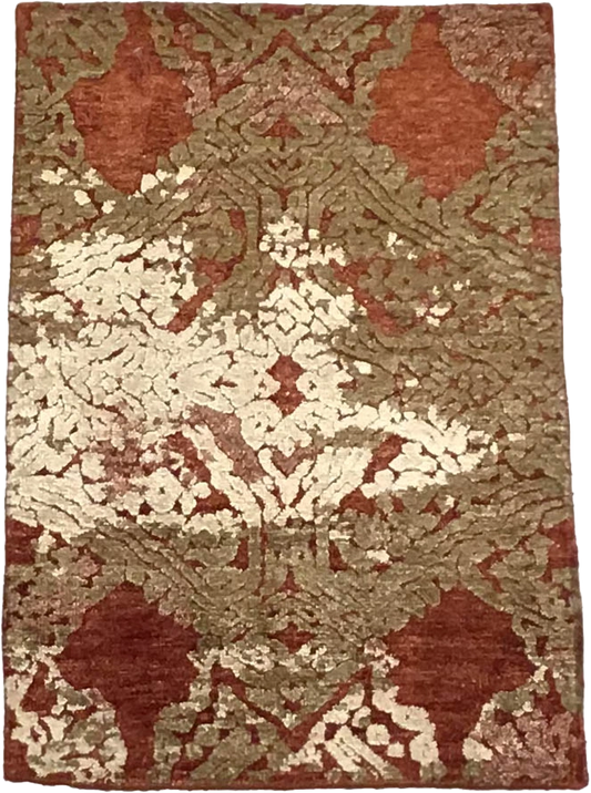 W 2 L 3 Modern Wool And Silk Blend Hand-Woven All-Over Design - 64506