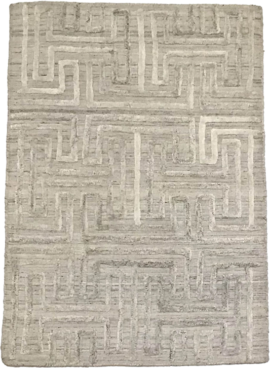 W 2 L 3 Modern Wool And Silk Blend Hand-Woven All-Over Design - 64627