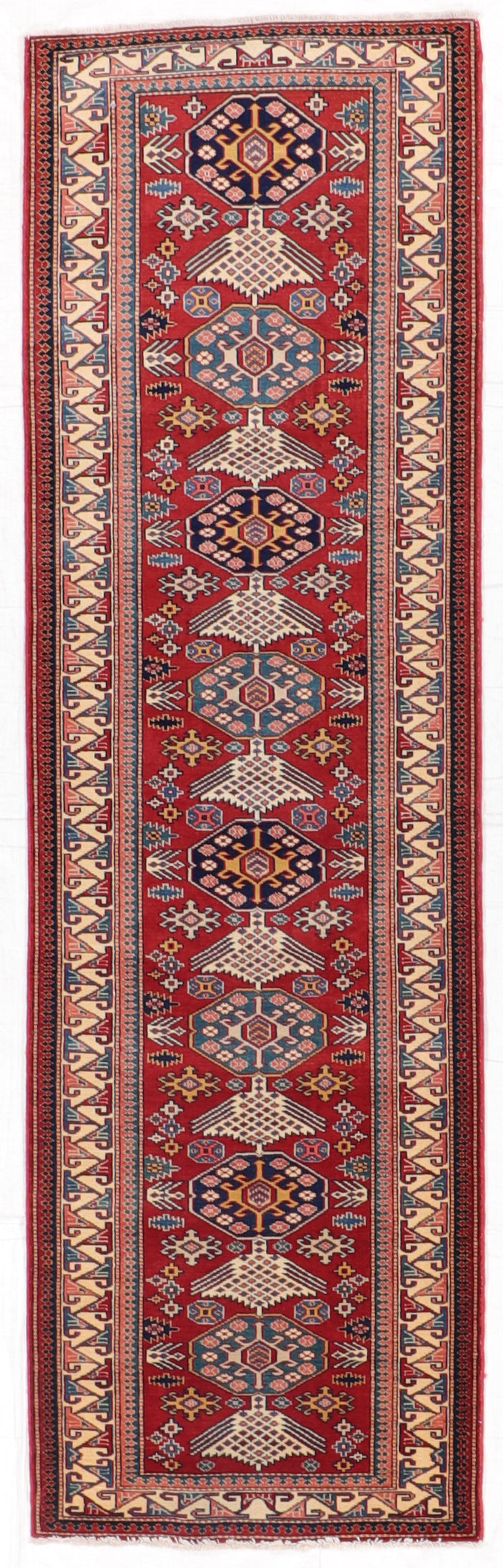 W 2.9 L 9.1 Kazak Runner 100% Wool Handmade Pakistan Geometric Design - 64650
