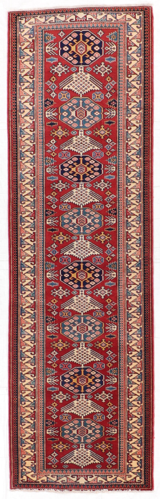 W 2.9 L 9.1 Kazak Runner 100% Wool Handmade Pakistan Geometric Design - 64650