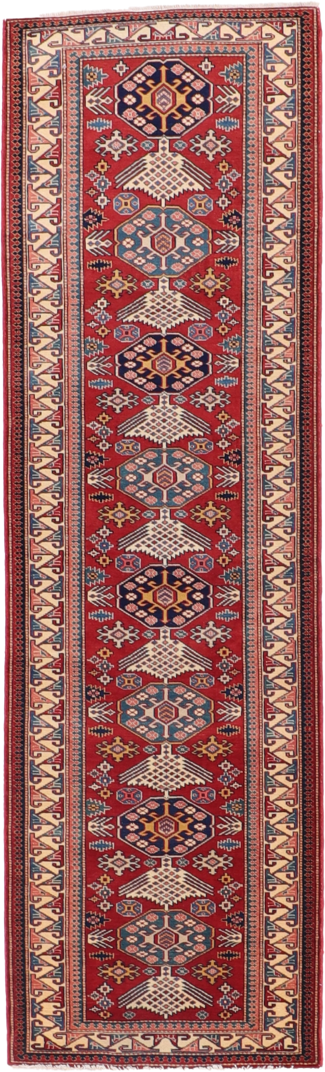 W 2.9 L 9.1 Kazak Runner 100% Wool Hand-Woven Geometric Design - 64650