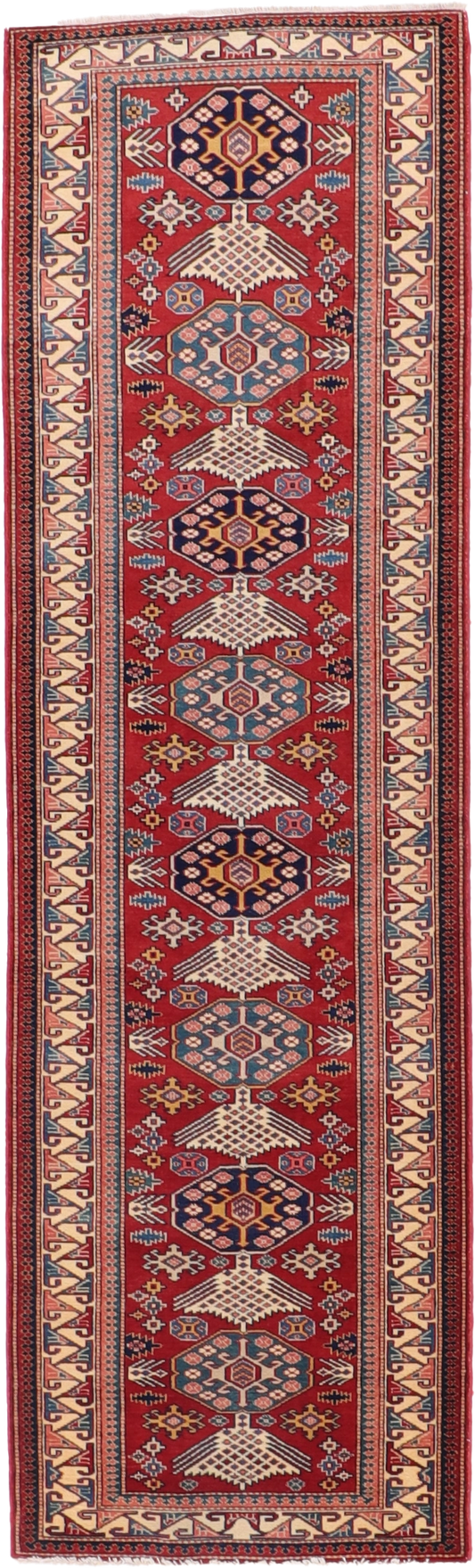 W 2.9 L 9.1 Kazak Runner 100% Wool Hand-Woven Geometric Design - 64650